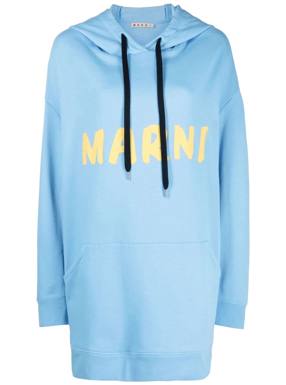 Marni Longline Logo Hooded Sweatshirt Blauw