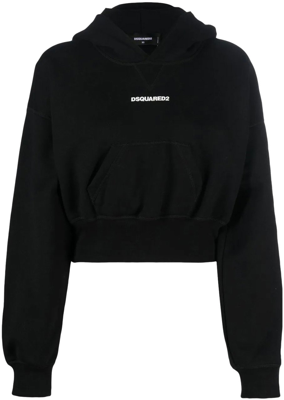 Dsquared2 Attached Cap Cropped Hoodie Zwart