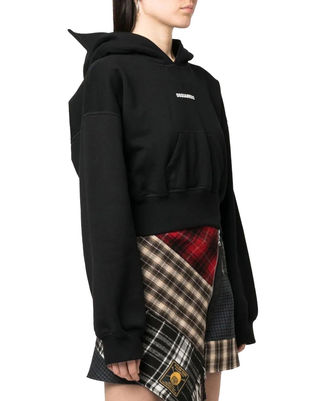 Dsquared2 Attached Cap Cropped Hoodie Zwart