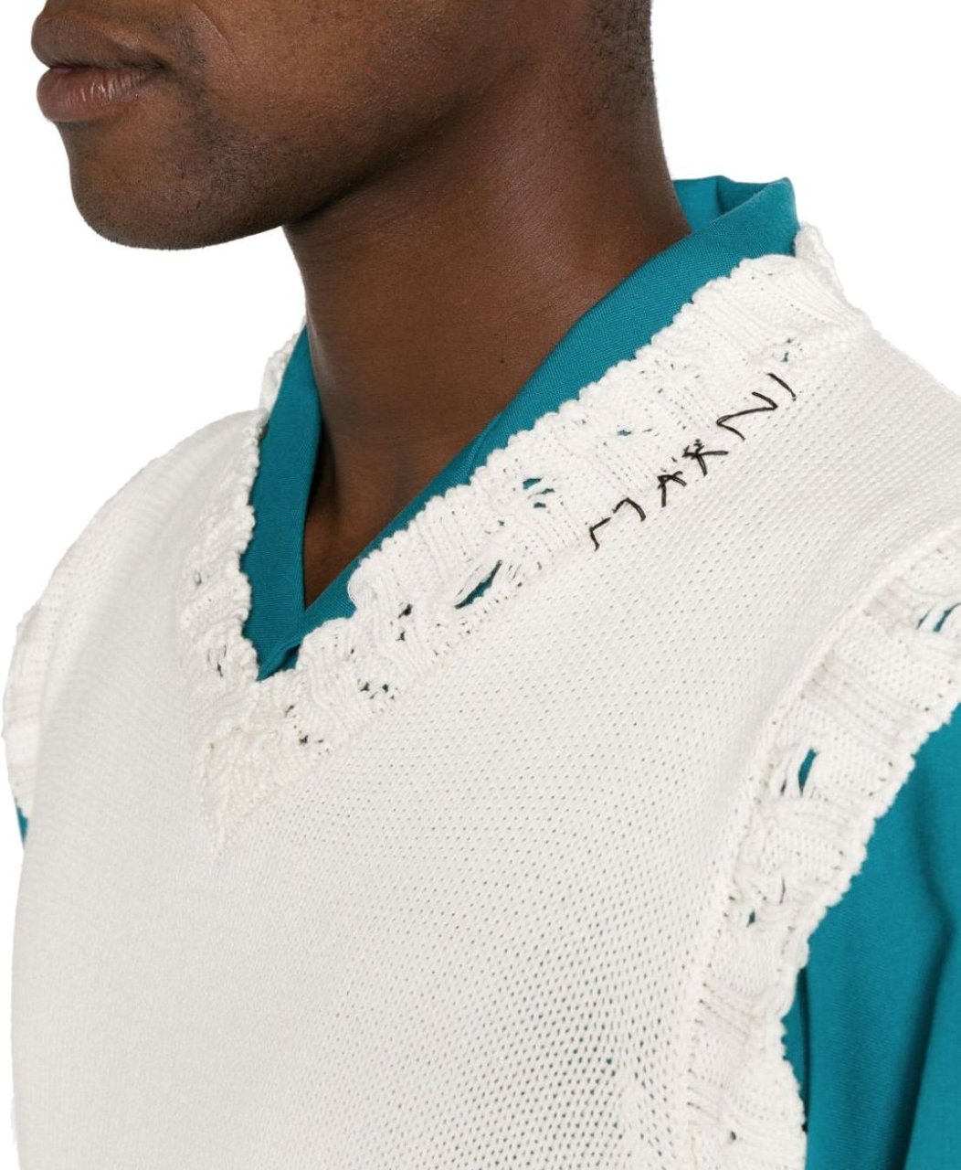 Marni V Neck Sweater Rip Details White Wit