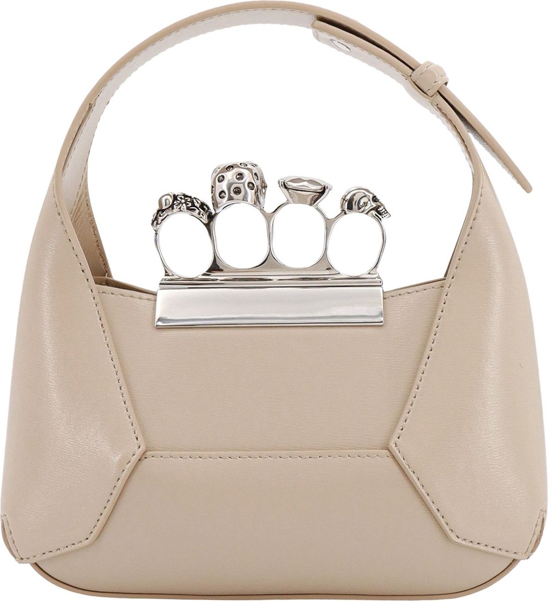 Alexander McQueen Leather handbag with Swarovski crystals rings Beige
