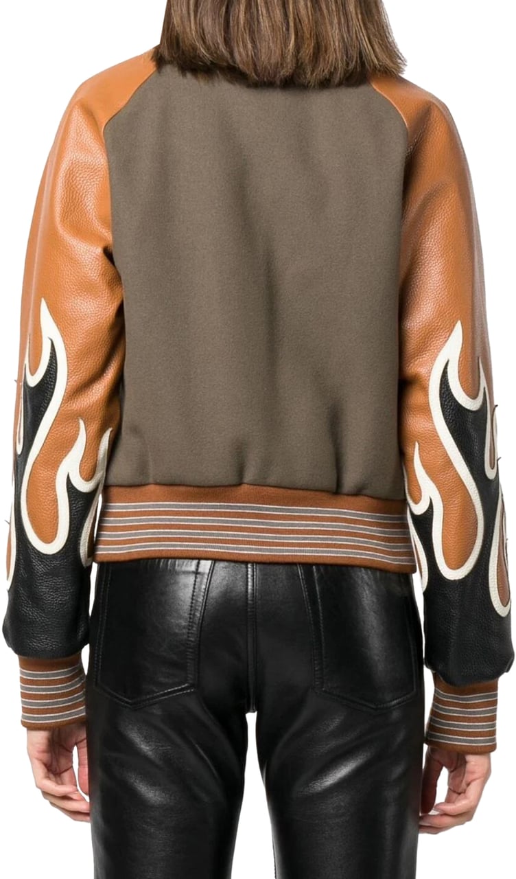 Palm Angels Burning Flames Leather Varsity Jacket Divers