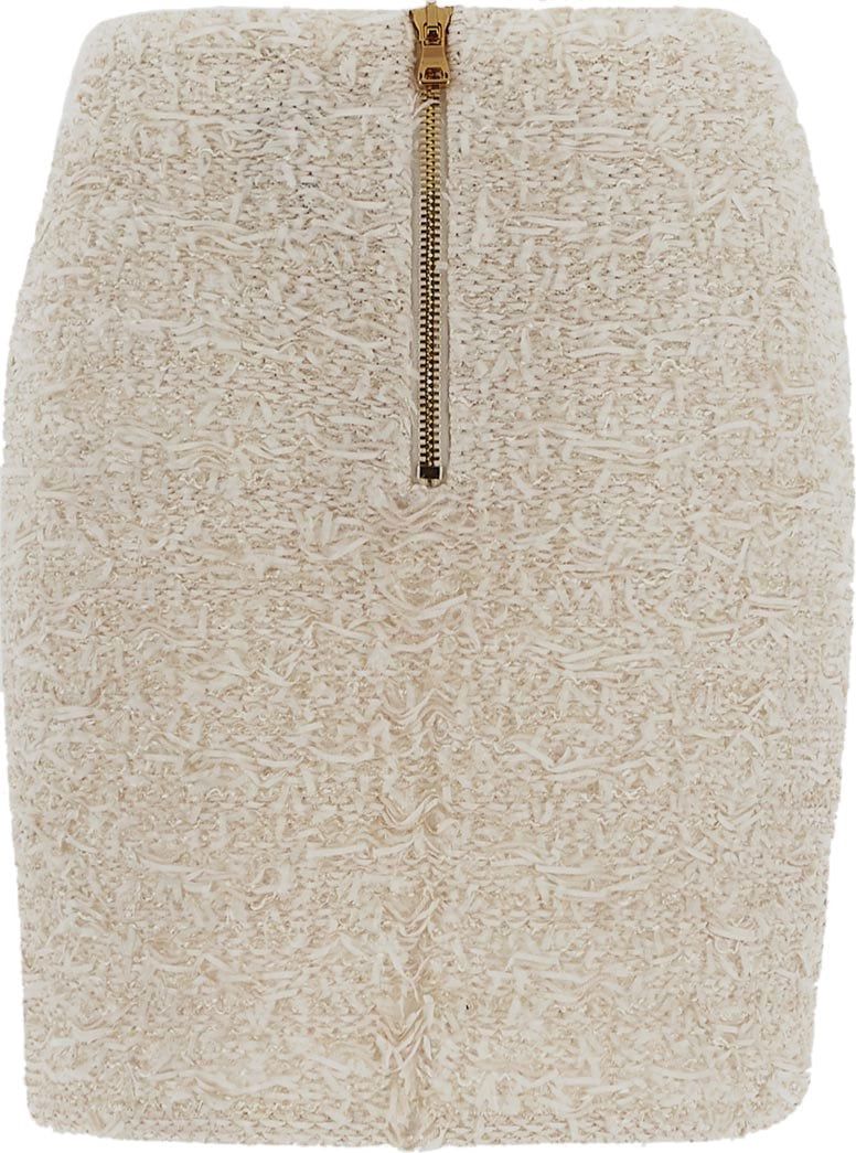 Balmain Tweed Mini Skirt Beige