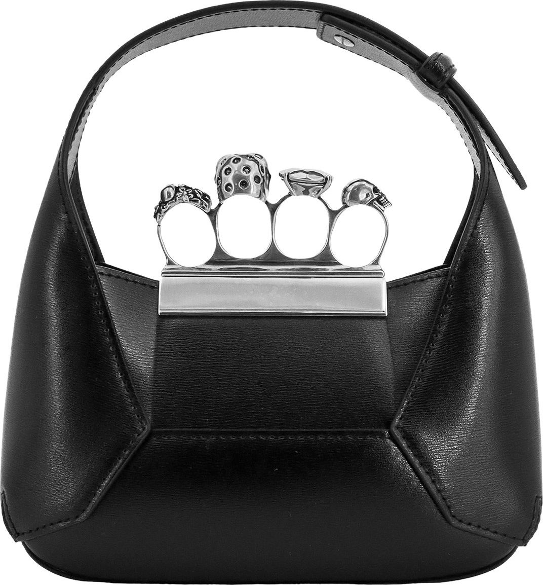 Alexander McQueen Leather handbag with metal rings and swarovski Zwart