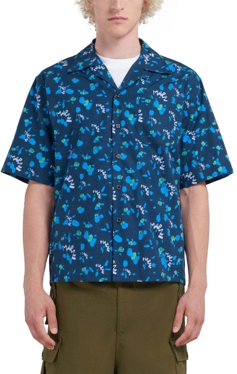Marni chemise en coton a imprime graphique Blauw