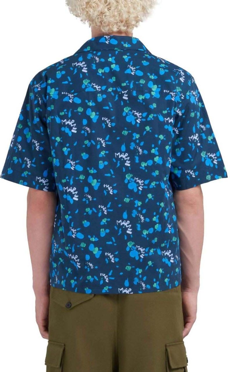 Marni chemise en coton a imprime graphique Blauw