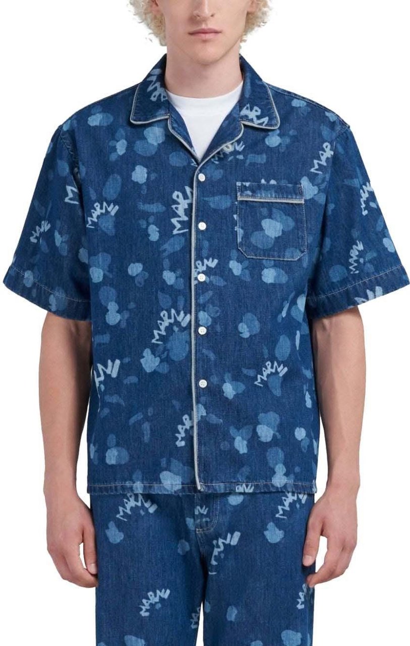 Marni chemise en jean a logo imprime 2 Blauw