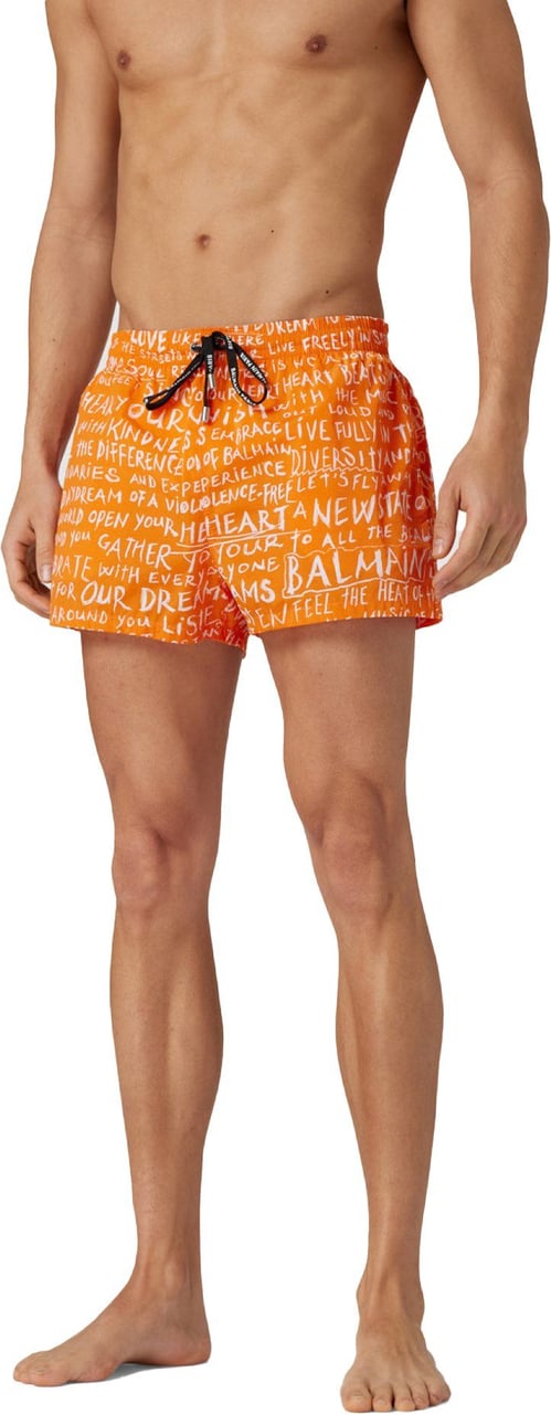 Balmain Slogan All-over Logo Swim Shorts Oranje