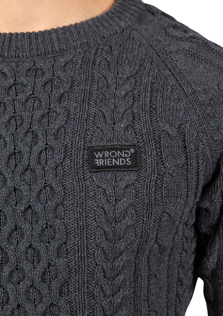 Wrong Friends CORBY CABLE KNIT SWEATER - DARK GREY Grijs