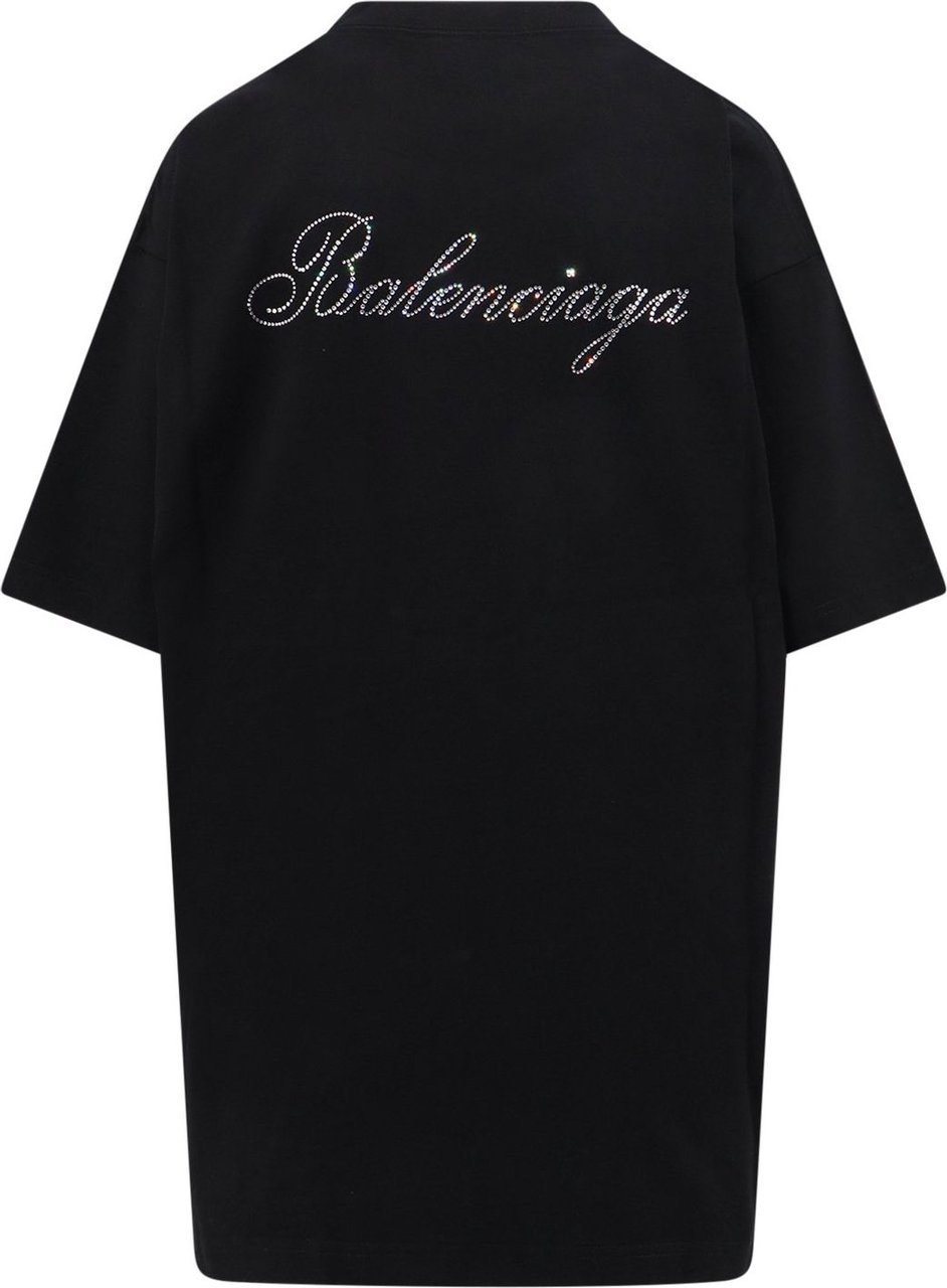 Balenciaga Cotton t-shirt with rhinestones Balenciaga Back logo Zwart