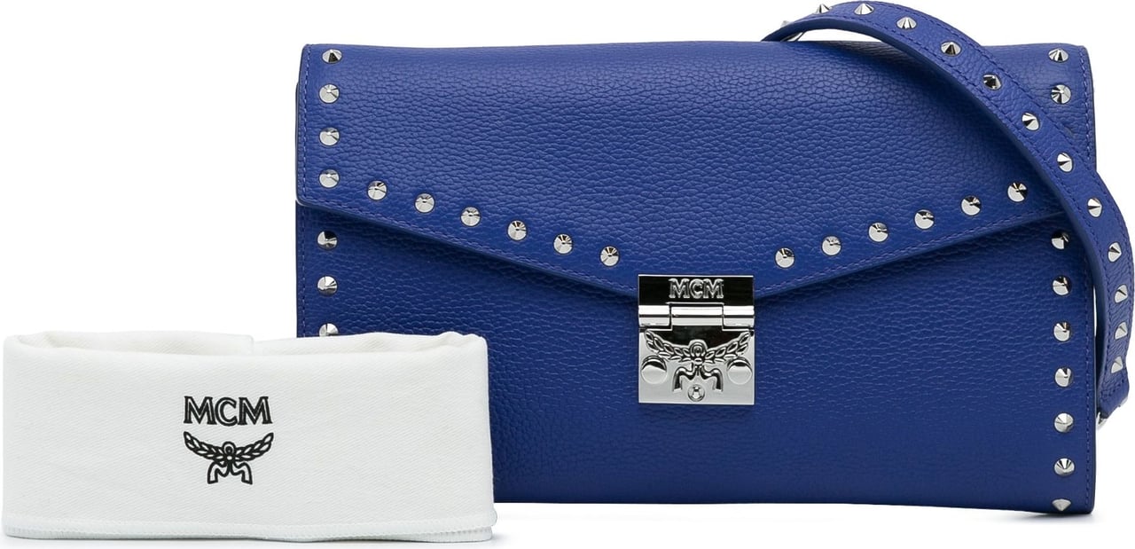 MCM Studded Leather Patricia Wallet on Chain Blauw
