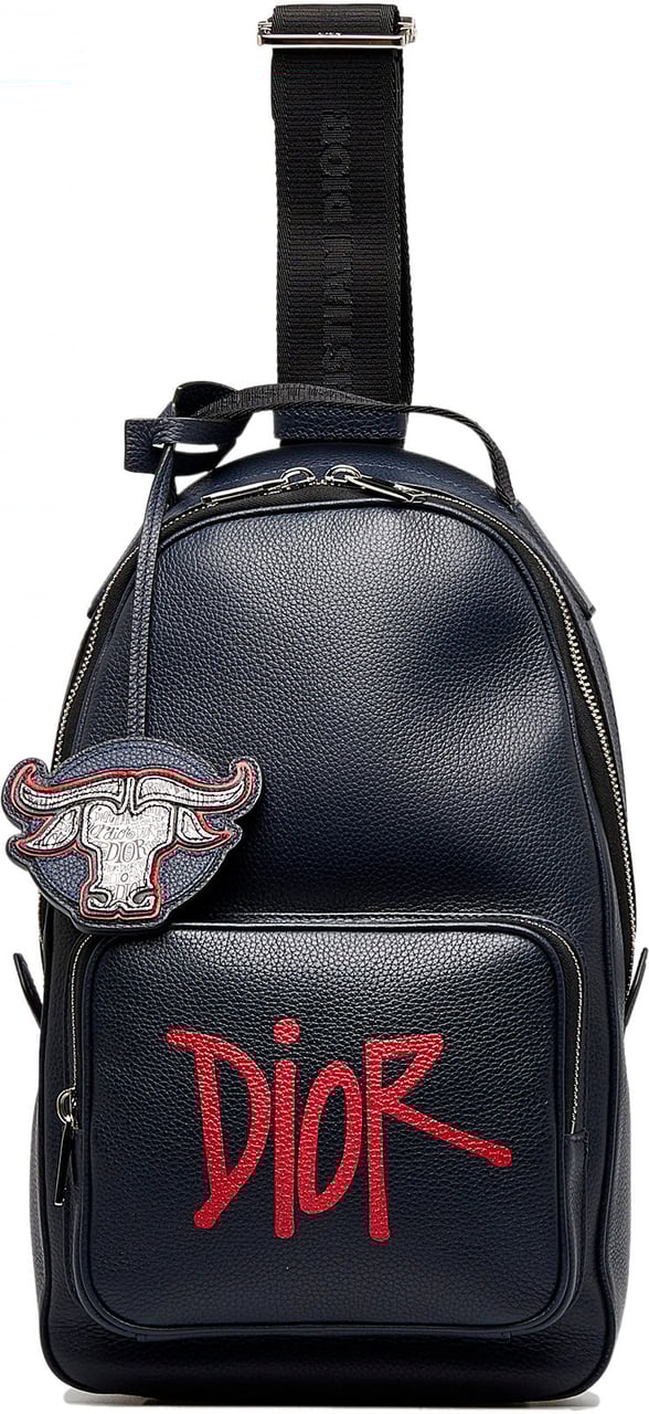 Dior Shawn Stussy Grained Calfskin Year of the Ox Sling Bag Blauw