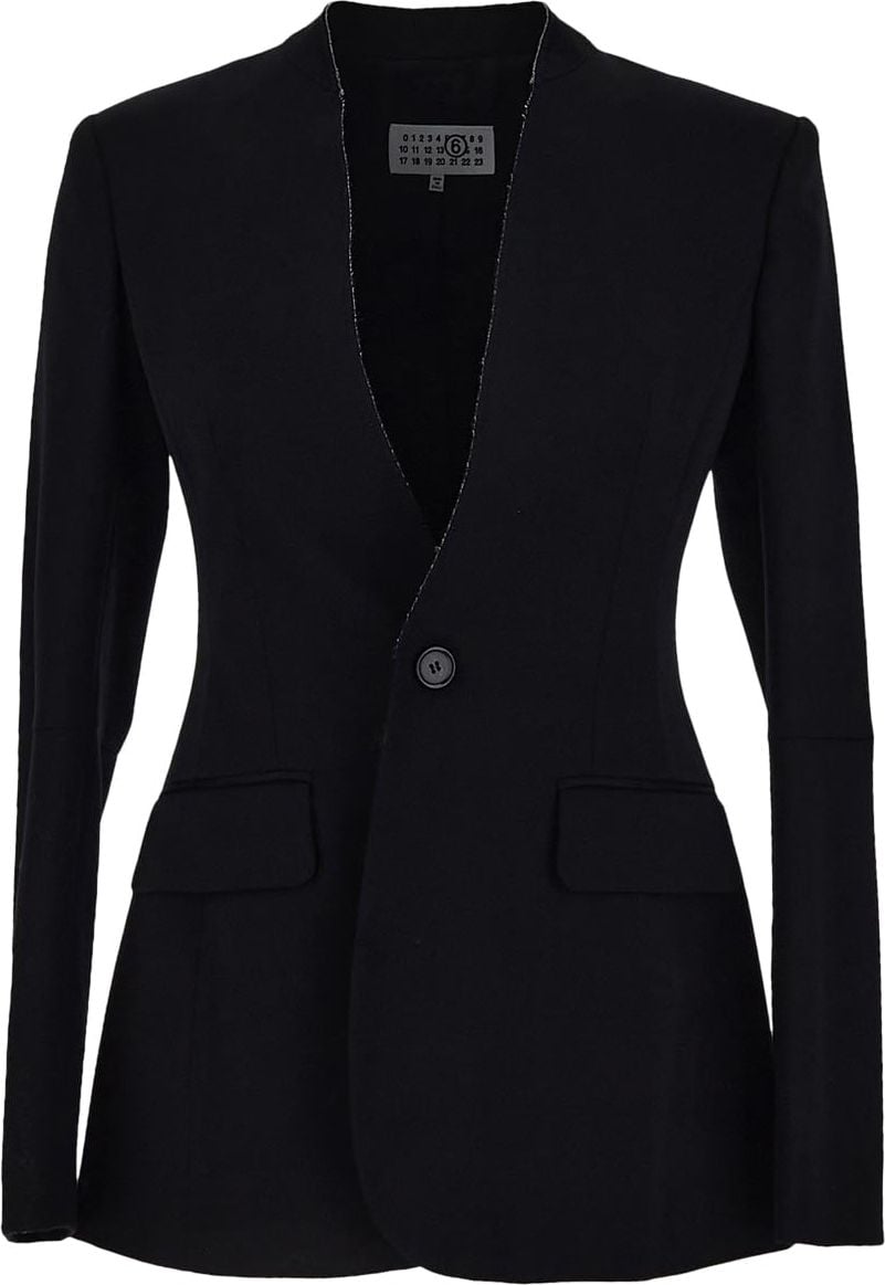 MM6 Maison Margiela Collarless Suit Jacket Zwart