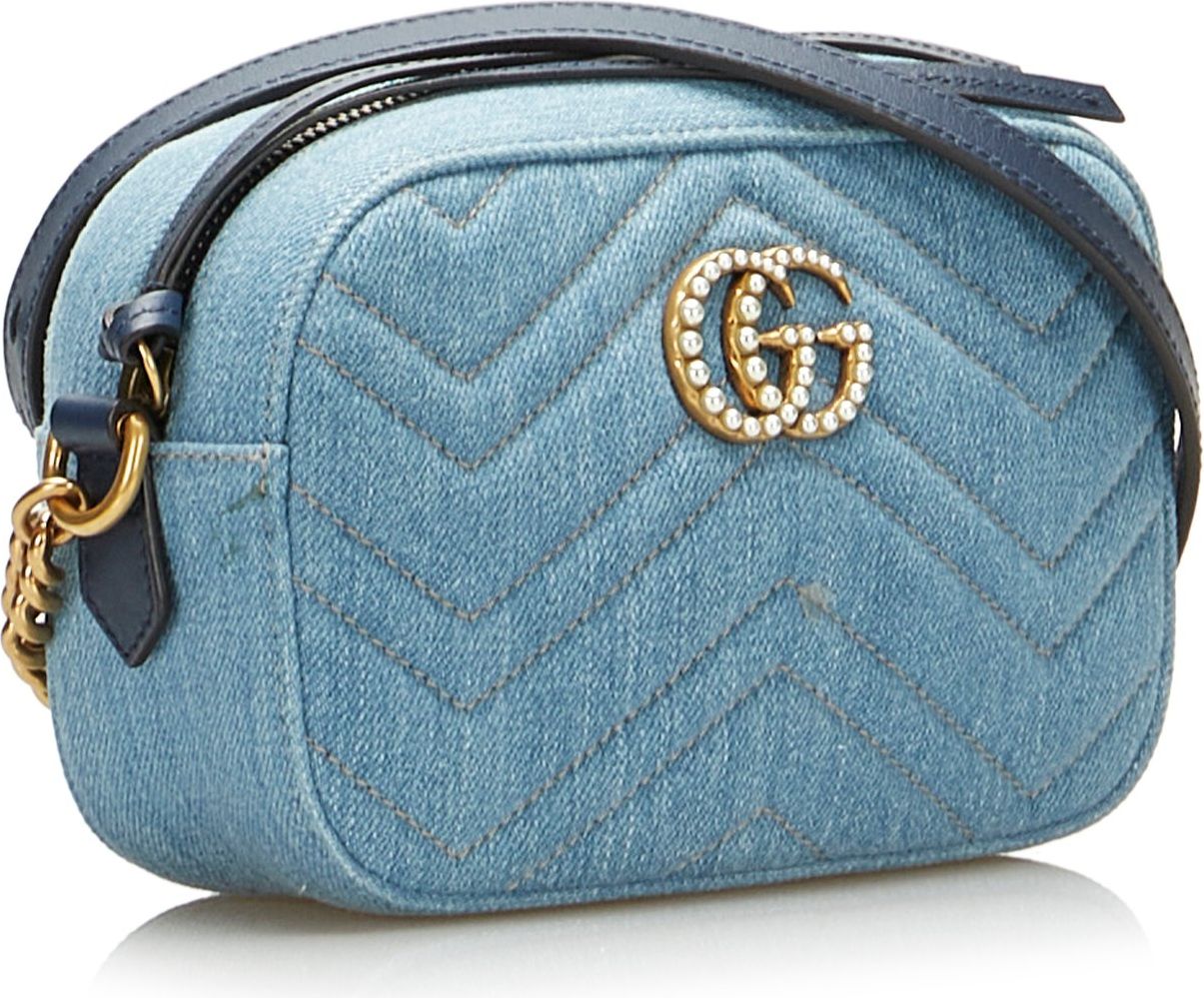 Gucci Pearly GG Marmont Matelasse Crossbody Bag Blauw