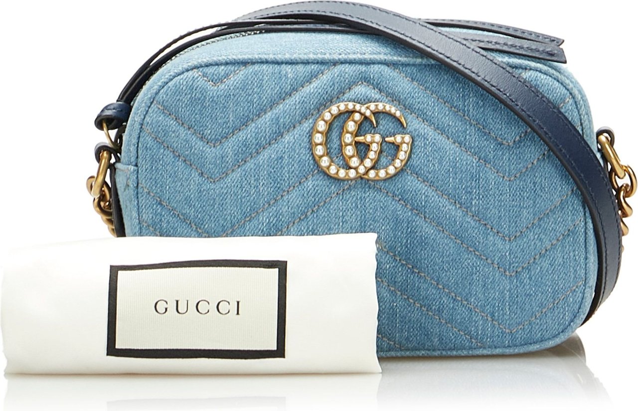 Gucci Pearly GG Marmont Matelasse Crossbody Bag Blauw