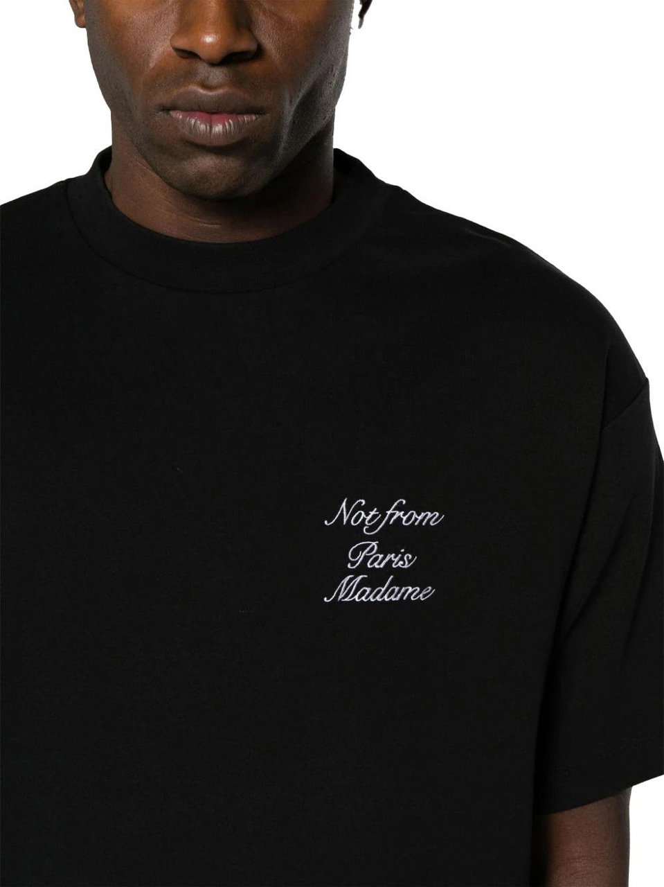 Drôle de Monsieur le t-shirt slogan cursive black Zwart