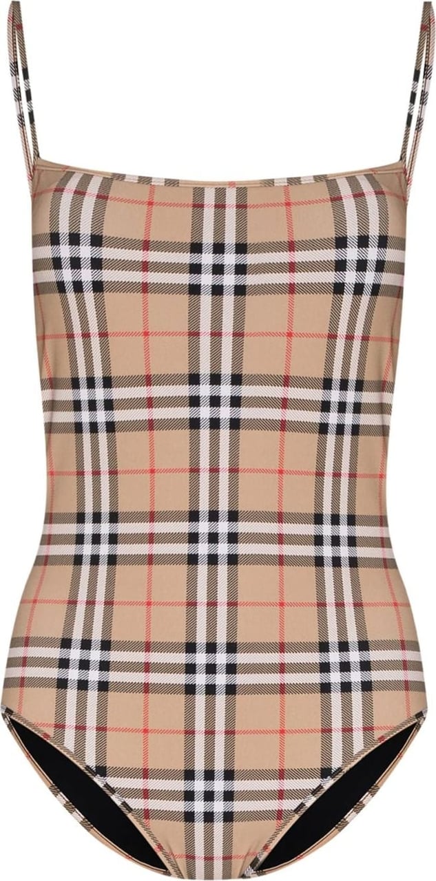Burberry Vintage Check Logo One Piece Swimsuit Beige