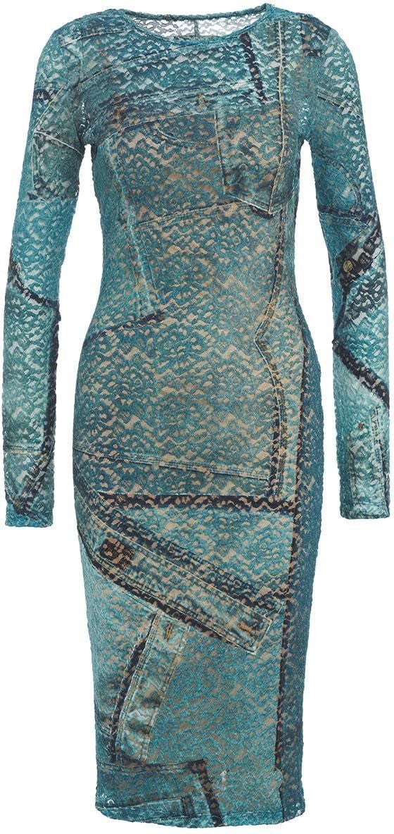 Versace Lace dress in denim print Blauw