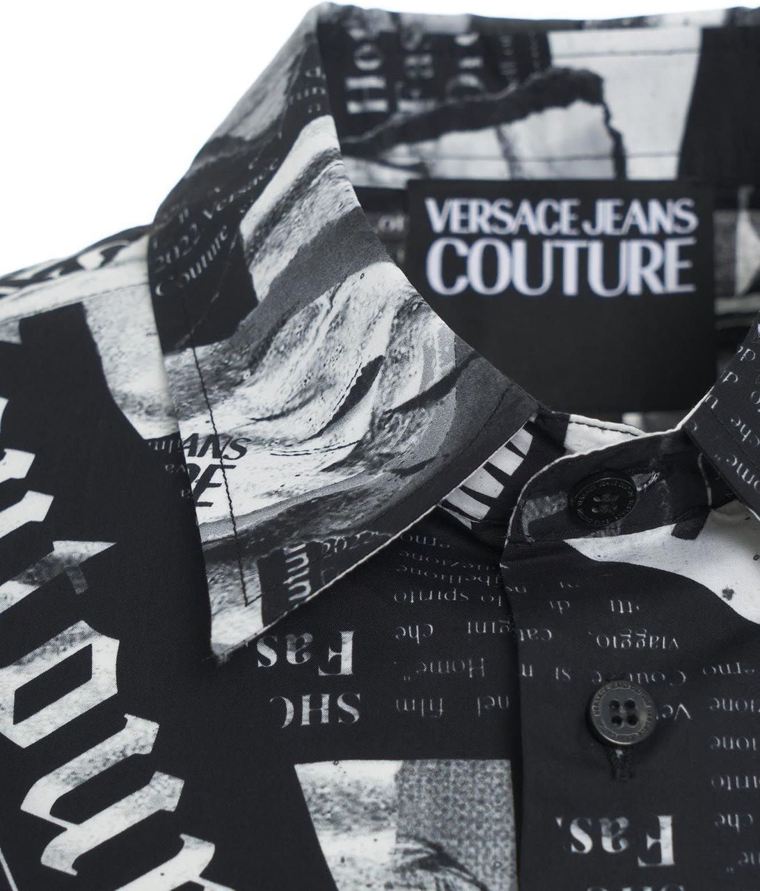 Versace Short-sleeved shirt with newspaper print Zwart