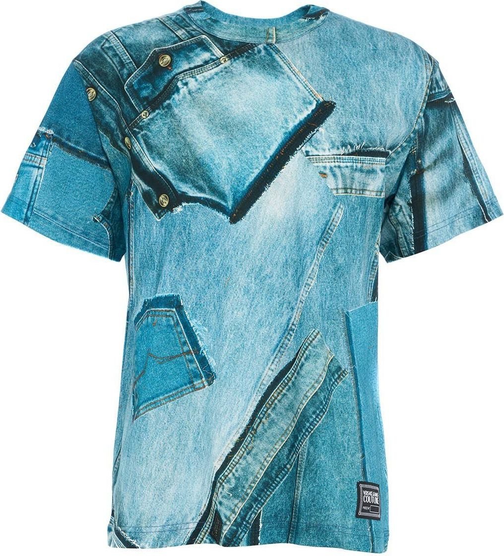 Versace T-Shirt with denim print Blauw