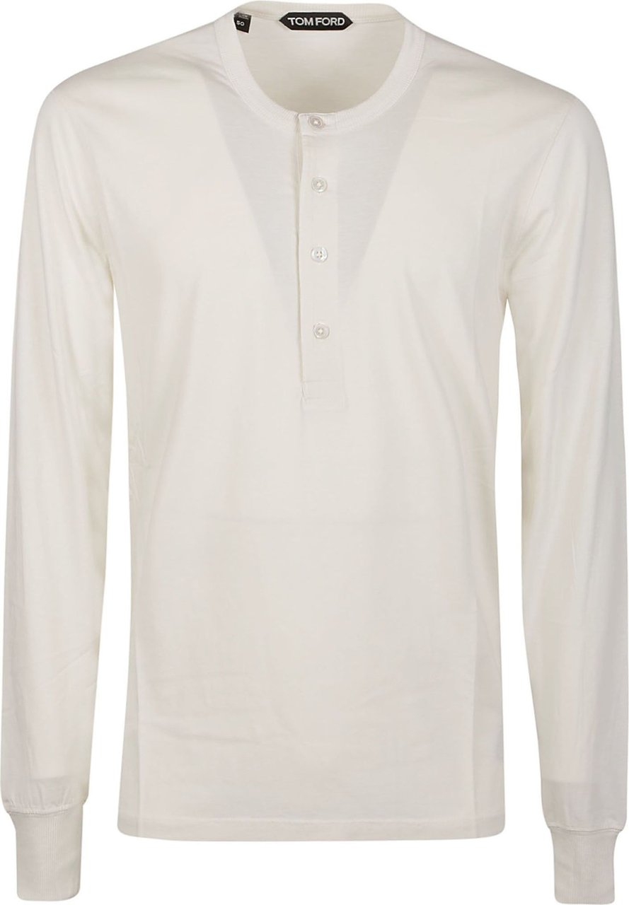 Tom Ford Henley Long Sleeve Buttoned T-shirt White Wit