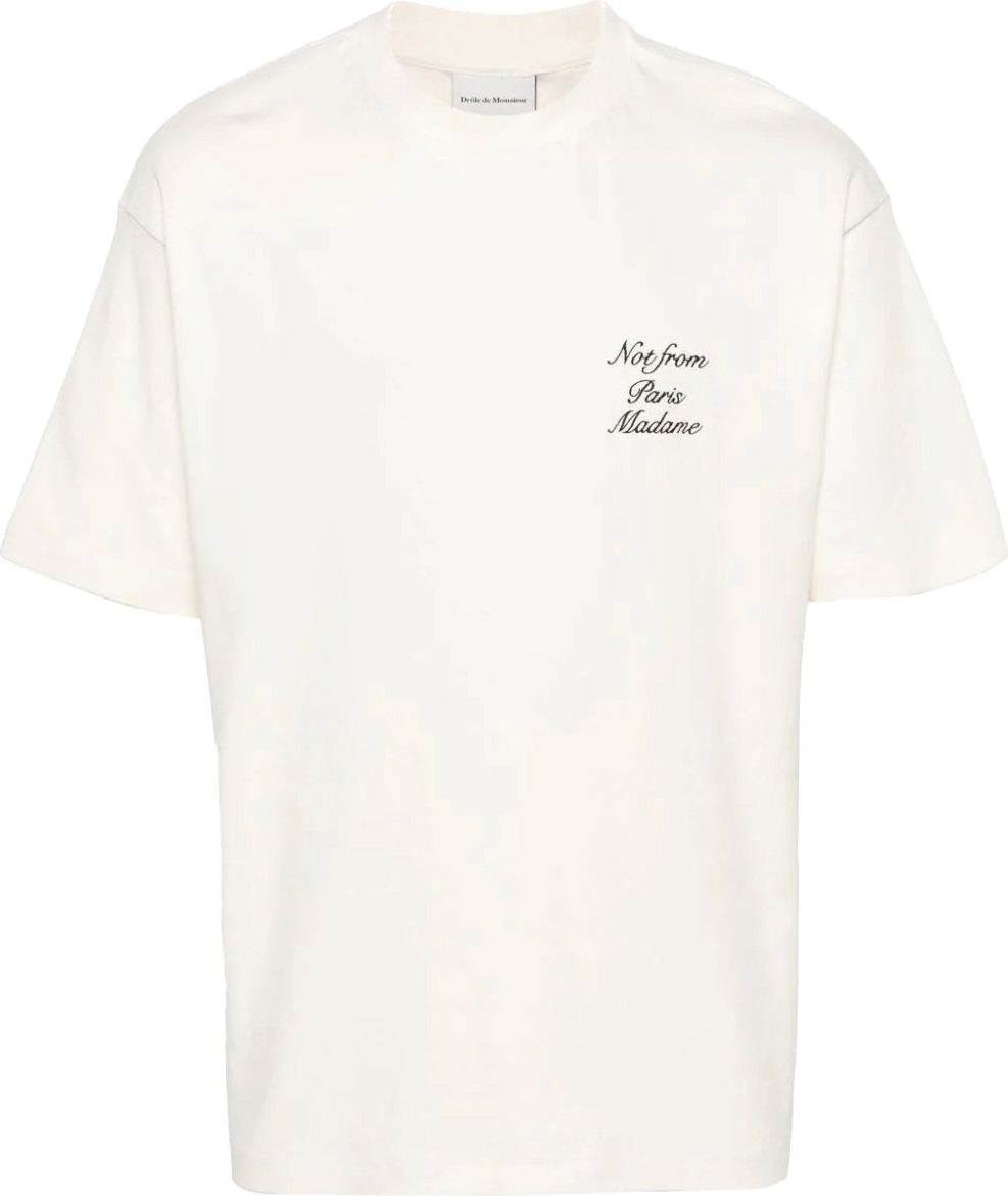 Drôle de Monsieur Le T-shirt Slogan Cursive Crème Beige
