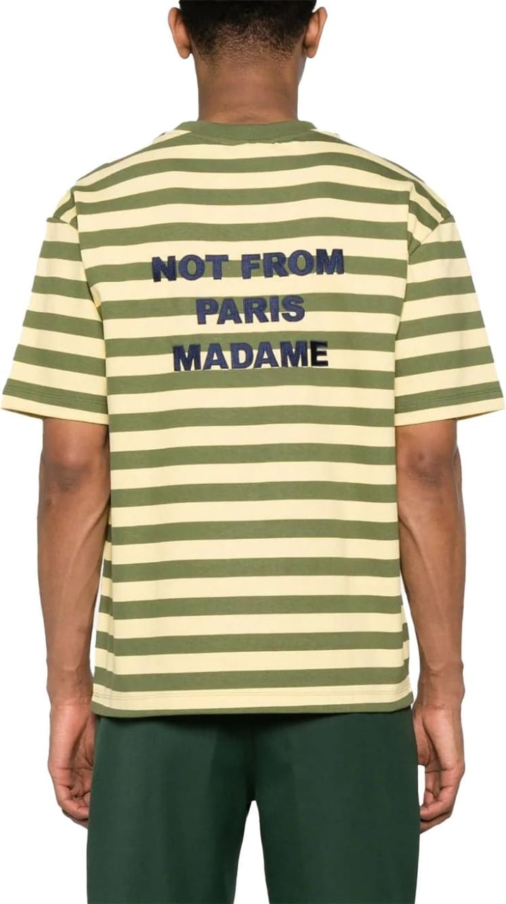 Drôle de Monsieur Le T-shirt Slogan Rayé Jaune Geel