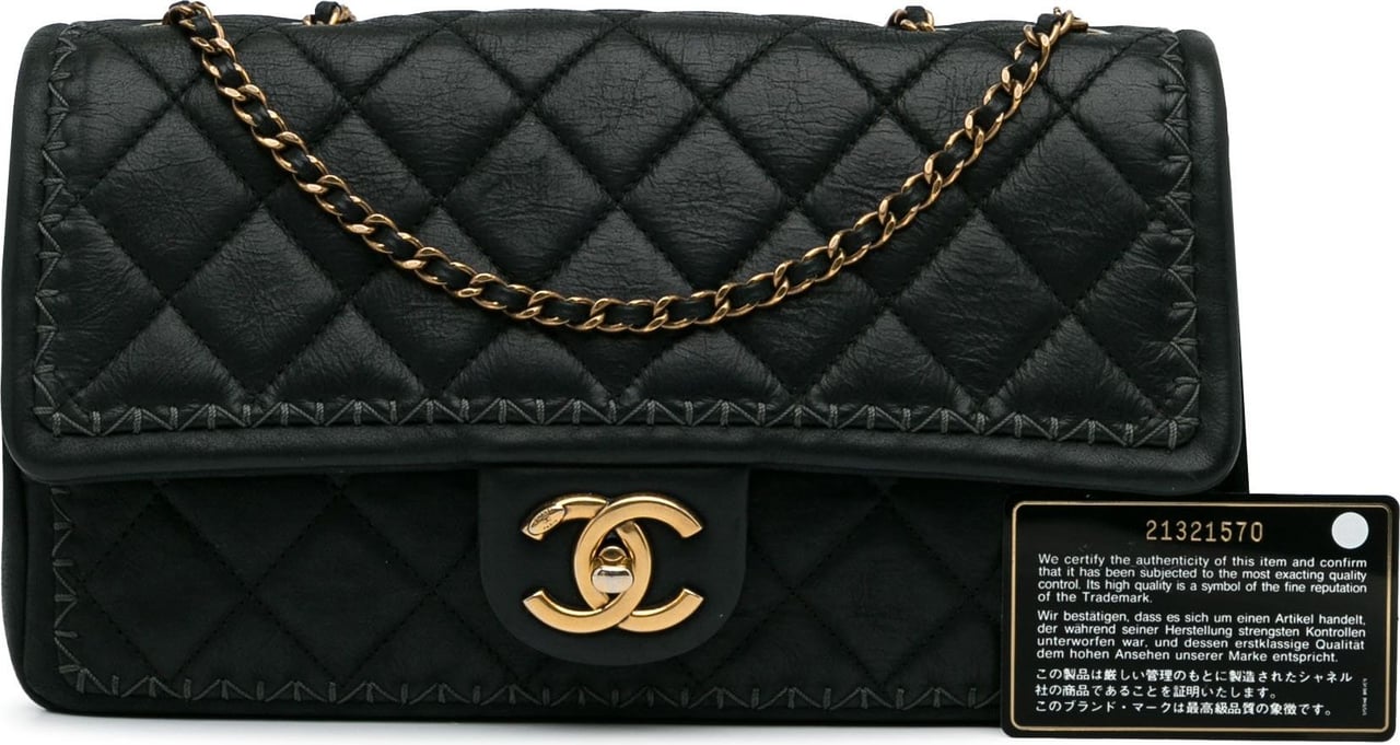 Chanel Quilted Lambskin Stitch Single Flap Zwart