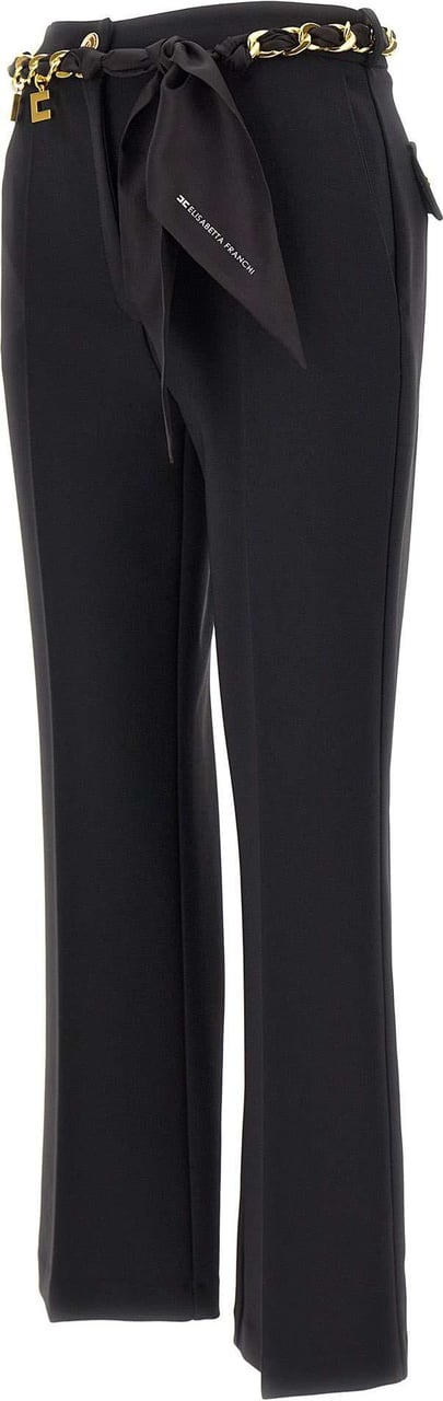 Elisabetta Franchi Black Flare Trousers With Foulard Belt Black Zwart