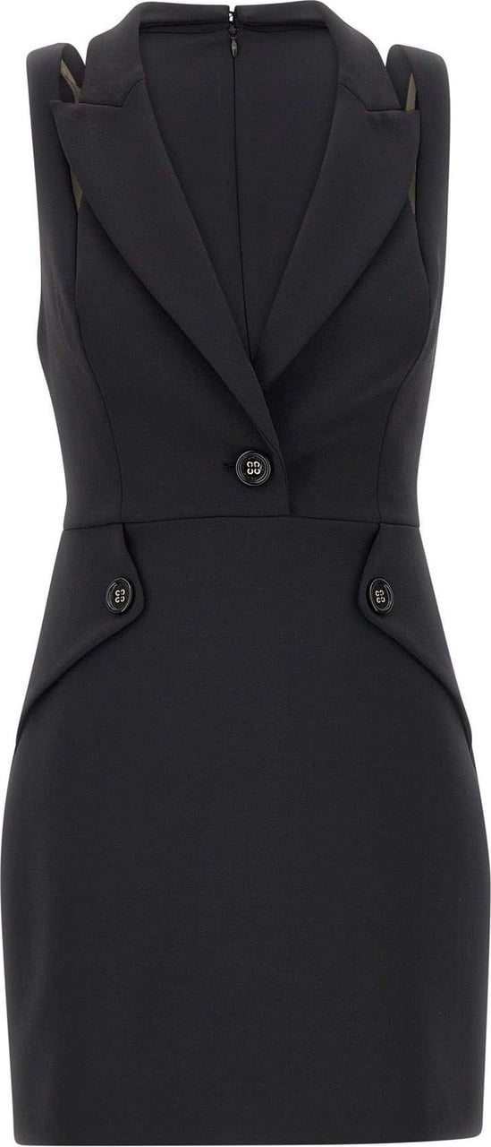 Elisabetta Franchi Black Mini Dress With Flaps Black Zwart