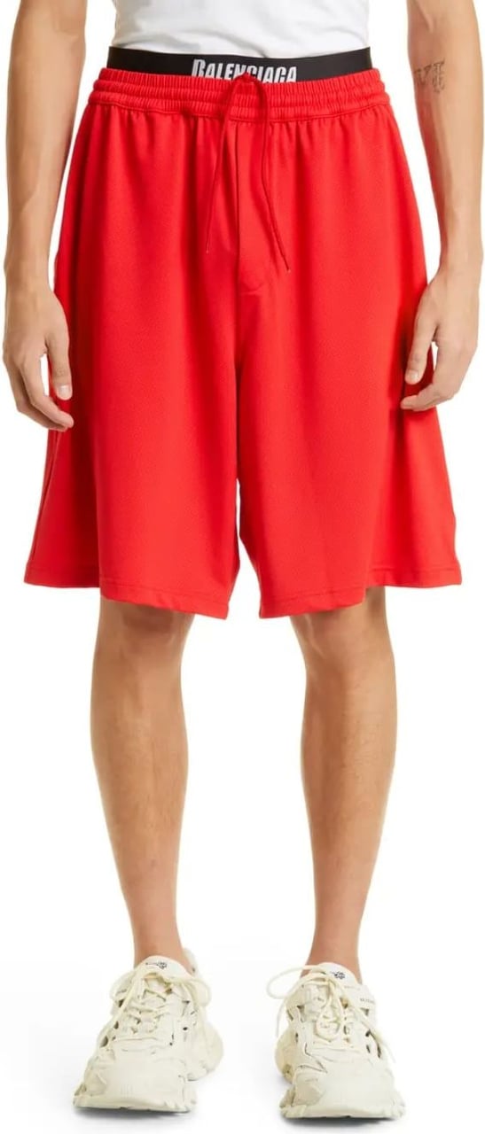 Balenciaga Elasticated Waist Logo Swim Shorts Rood