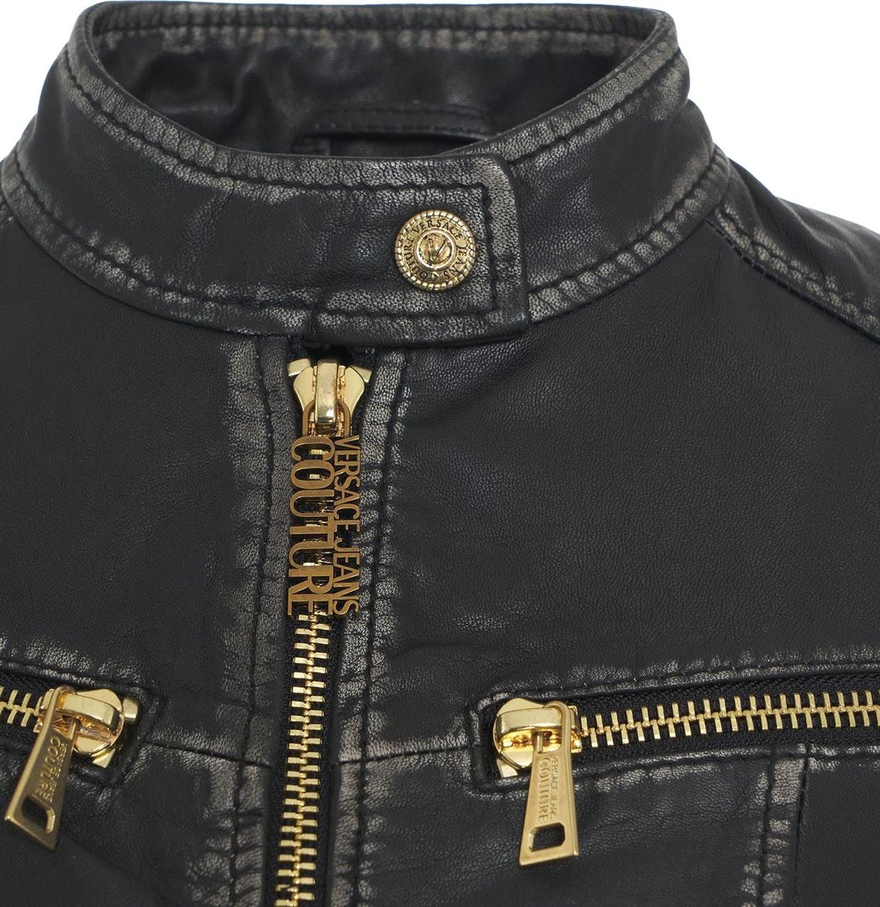 Versace Leather jacket with lacing Zwart