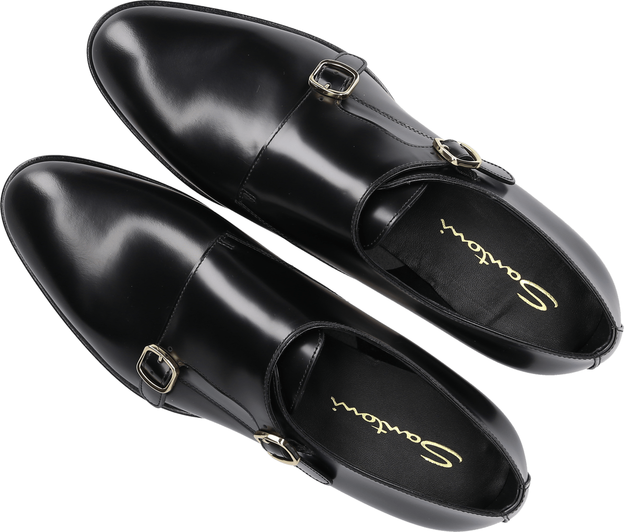 Santoni Business Shoes Doppelmonk Calfskin Jasper Zwart