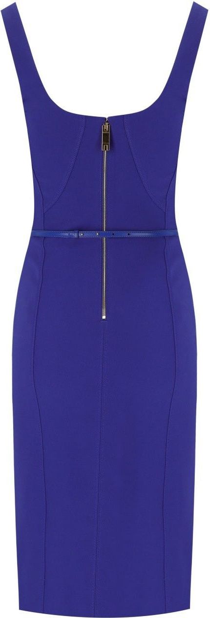 Elisabetta Franchi Indigo Blue Sheath Dress With Belt Blue Blauw