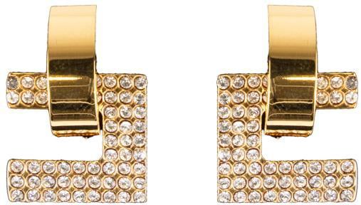 Elisabetta Franchi Gold Logo Earrings With Rhinestones Gold Goud