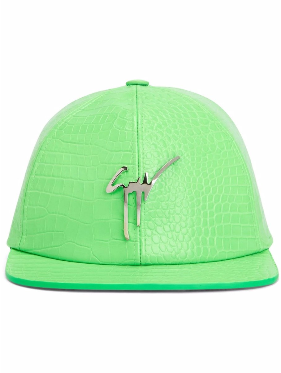 Giuseppe Zanotti Cohen Signature Logo Leather Baseball Cap Groen