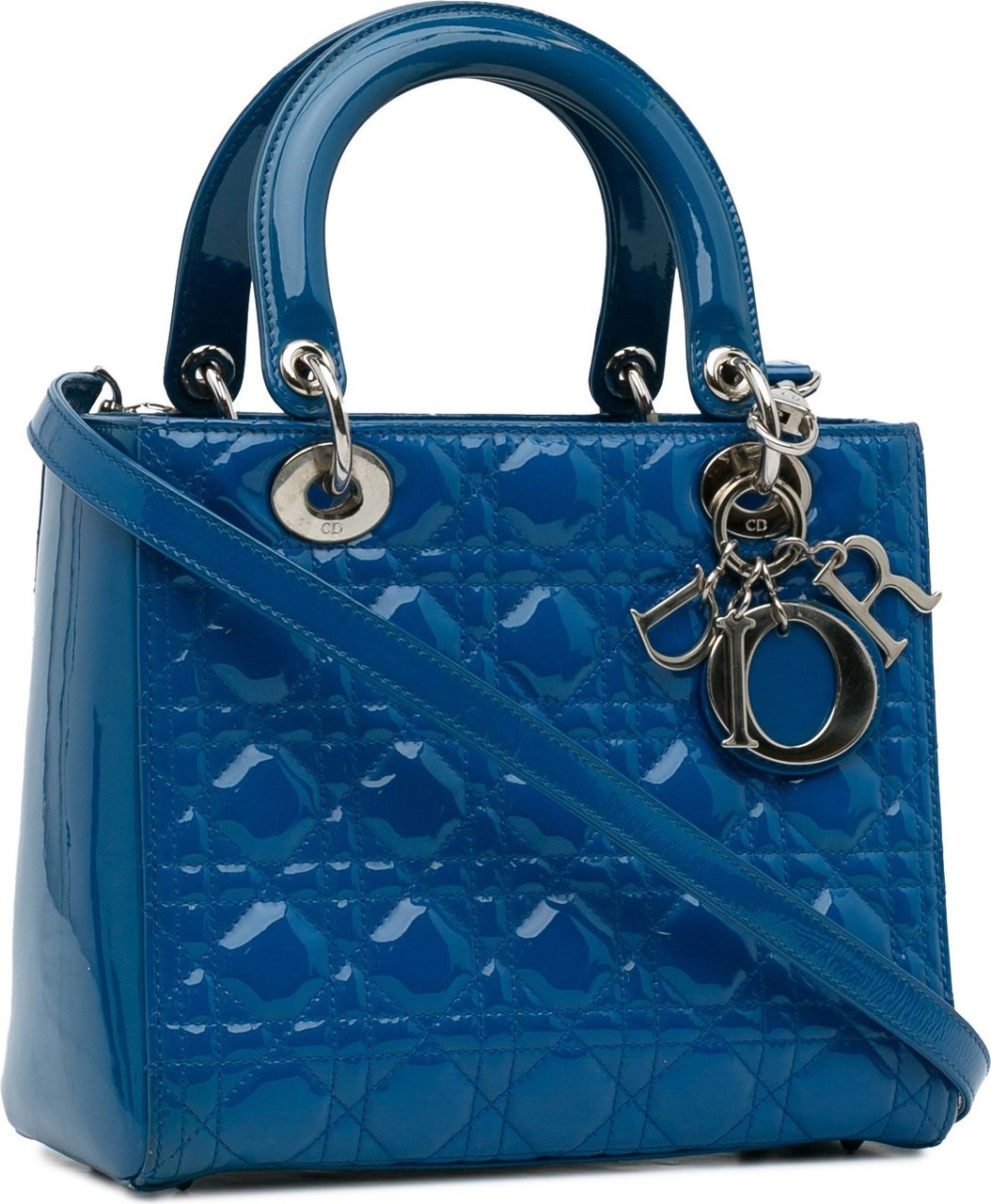 Dior Medium Patent Cannage Lady Dior Blauw