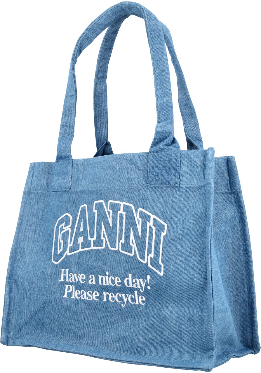 Ganni Large Easy Shopper Denim Blauw
