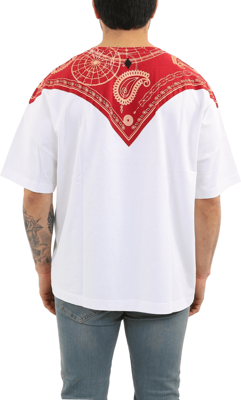 Marcelo Burlon Heren Bandana Over T-Shirt White Red Wit