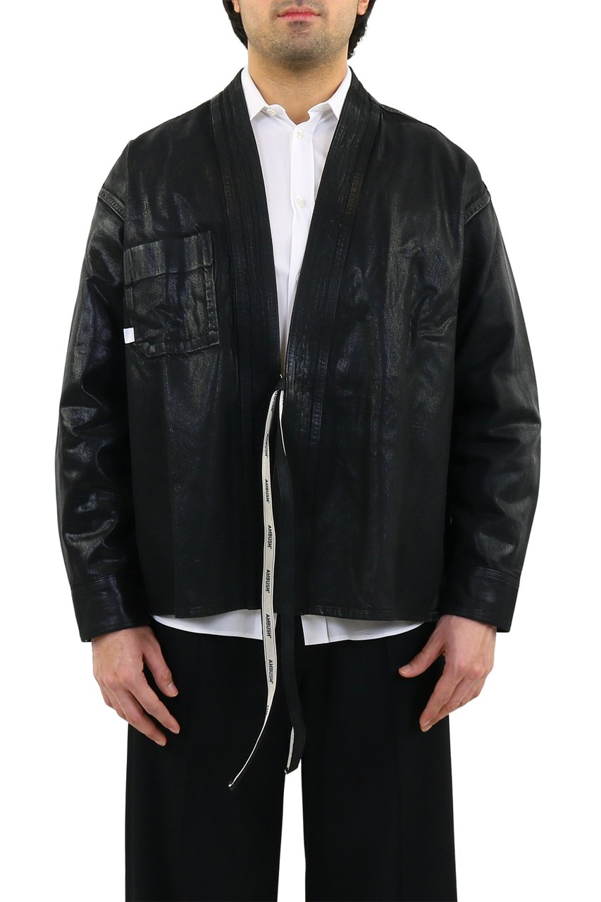 AMBUSH Heren Coated Denim Kimono Shirt Blac Zwart