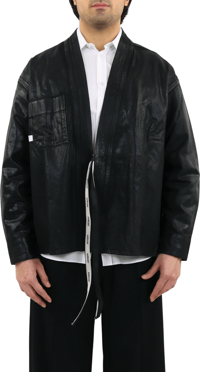 AMBUSH Heren Coated Denim Kimono Shirt Blac Zwart