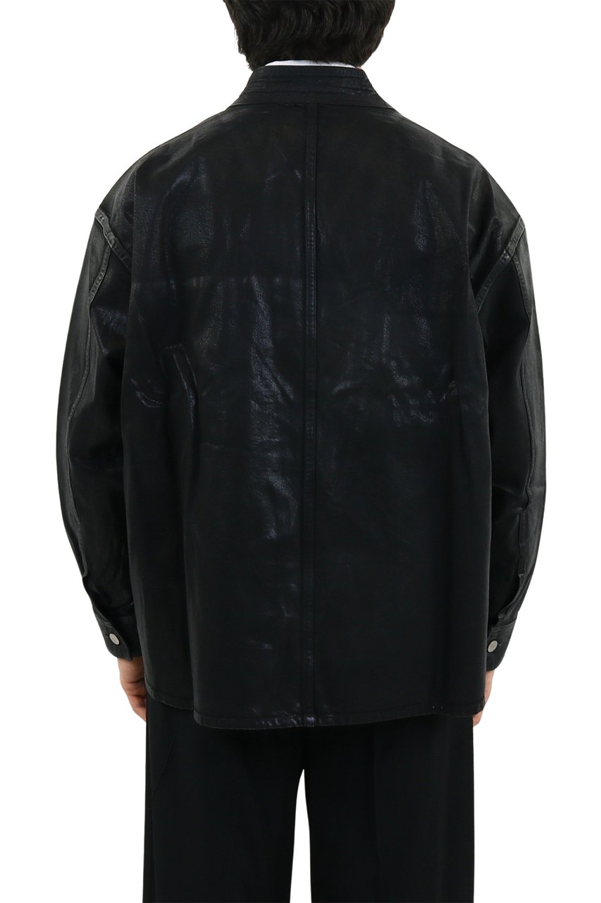 AMBUSH Heren Coated Denim Kimono Shirt Blac Zwart