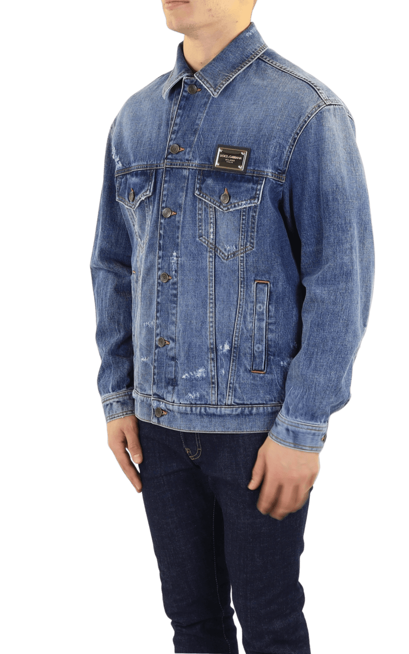 Dolce & Gabbana Heren Denim Jacquet met plaque Blauw