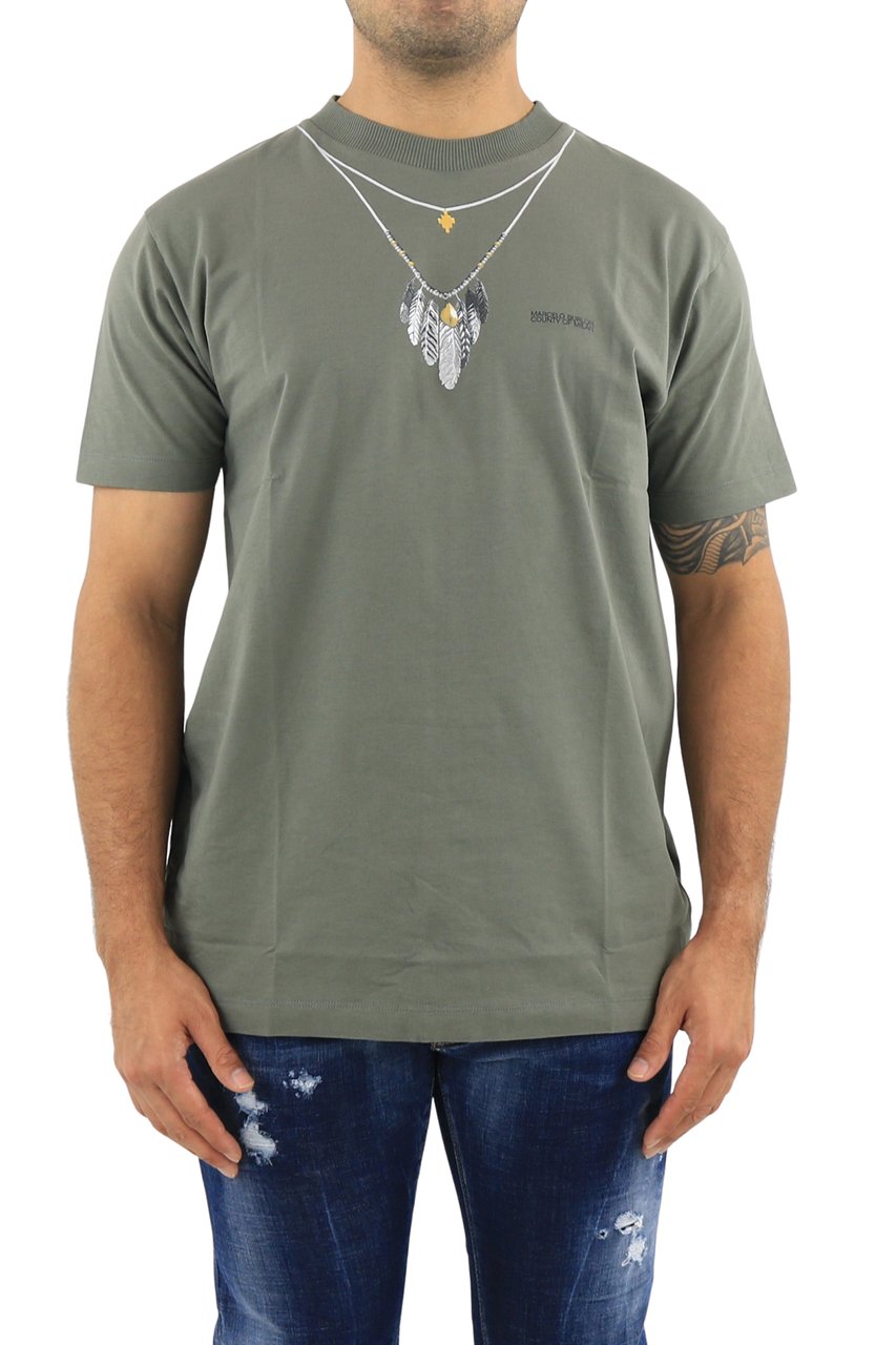 Marcelo Burlon Heren Feathers Necklace Regular Tee Groen