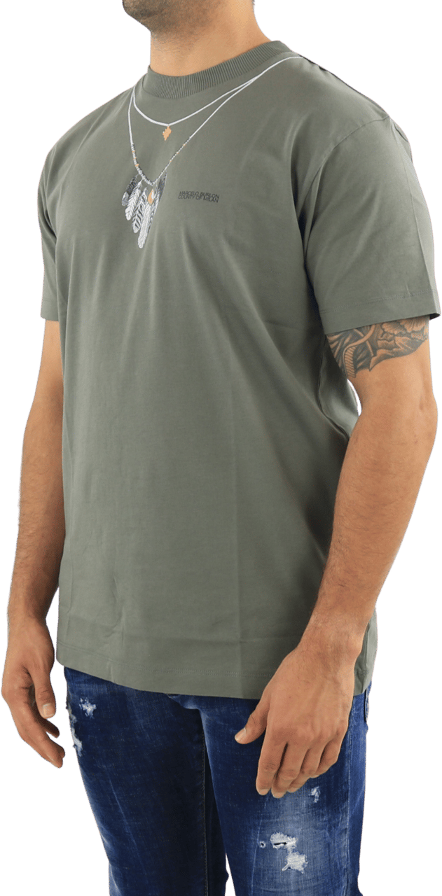 Marcelo Burlon Heren Feathers Necklace Regular Tee Groen