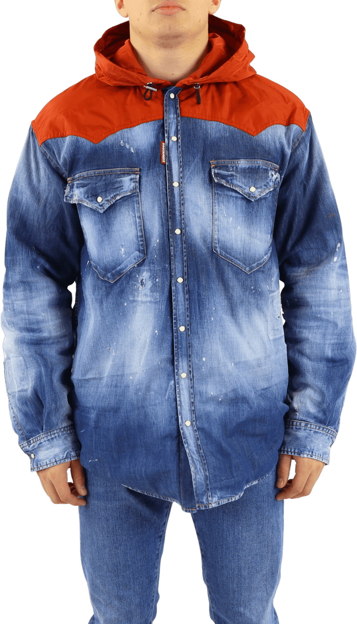 Dsquared2 Heren Denim Hooded Jack Blauw/Rood Blauw