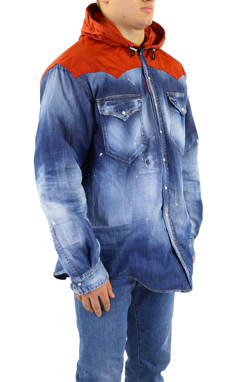 Dsquared2 Heren Denim Hooded Jack Blauw/Rood Blauw