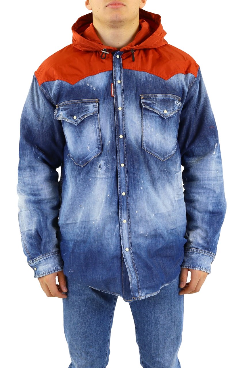 Dsquared2 Heren Denim Hooded Jack Blauw/Rood Blauw