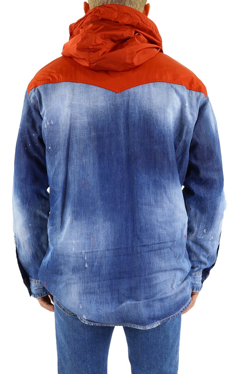 Dsquared2 Heren Denim Hooded Jack Blauw/Rood Blauw