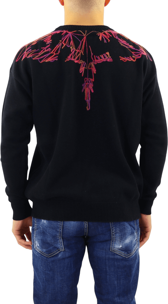 Marcelo Burlon Heren Wings Knit Relax Slim Crew Zwart